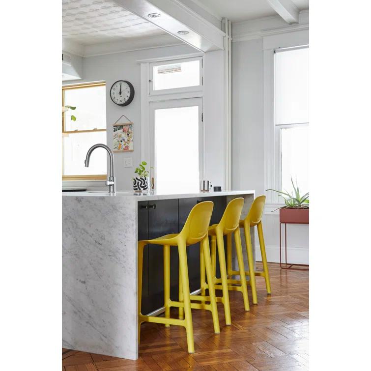 Yellow Reclaimed Wood and Polypropylene Bar Stool