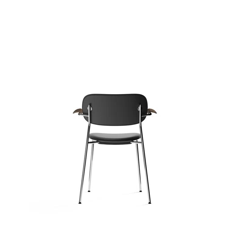 Cozy Minimalist Black Leather and Chrome Dining Chair with Armrests