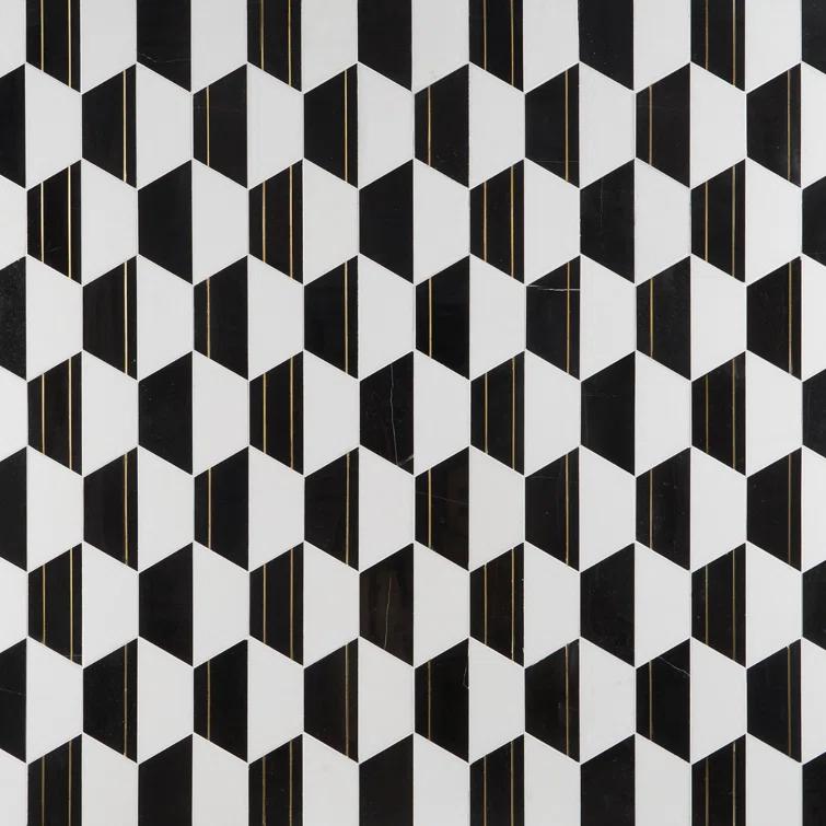 Meld 10.43" x 12.04" Marble and Brass Mosaic Hexagon Tile (0.87 Sq. Ft. / Sheet)