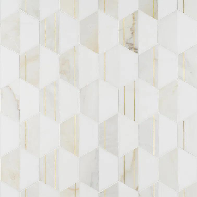 Meld 10.43" x 12.04" Marble and Brass Mosaic Hexagon Tile (0.87 Sq. Ft. / Sheet)
