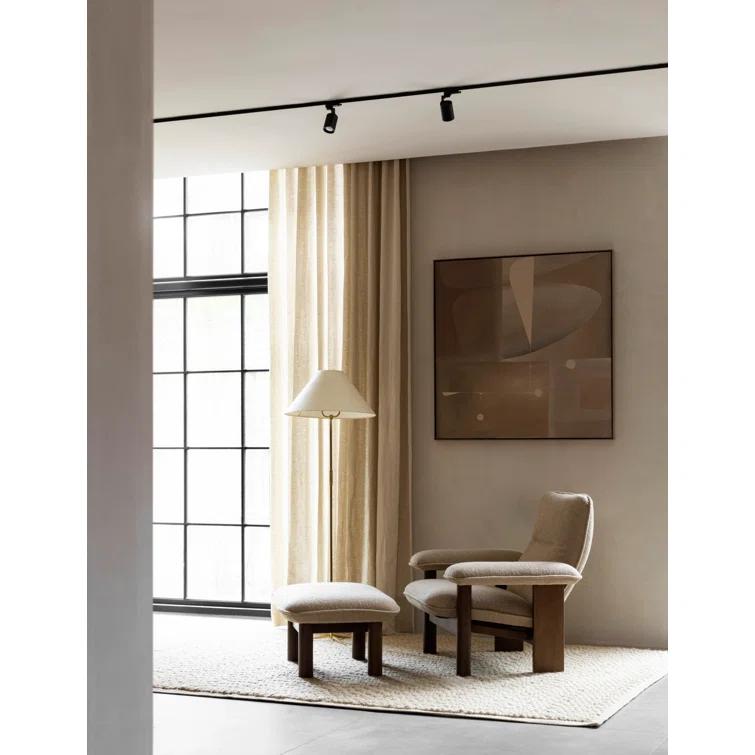 Brasilia 29.1" Wide Walnut and Beige Genuine Leather Ottoman