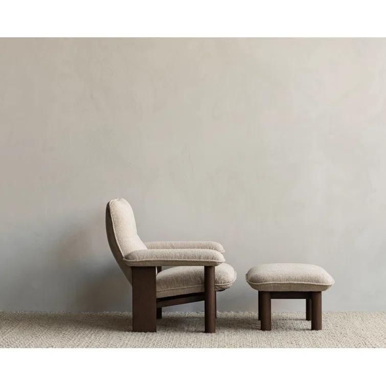 Brasilia 29.1" Wide Walnut and Beige Genuine Leather Ottoman