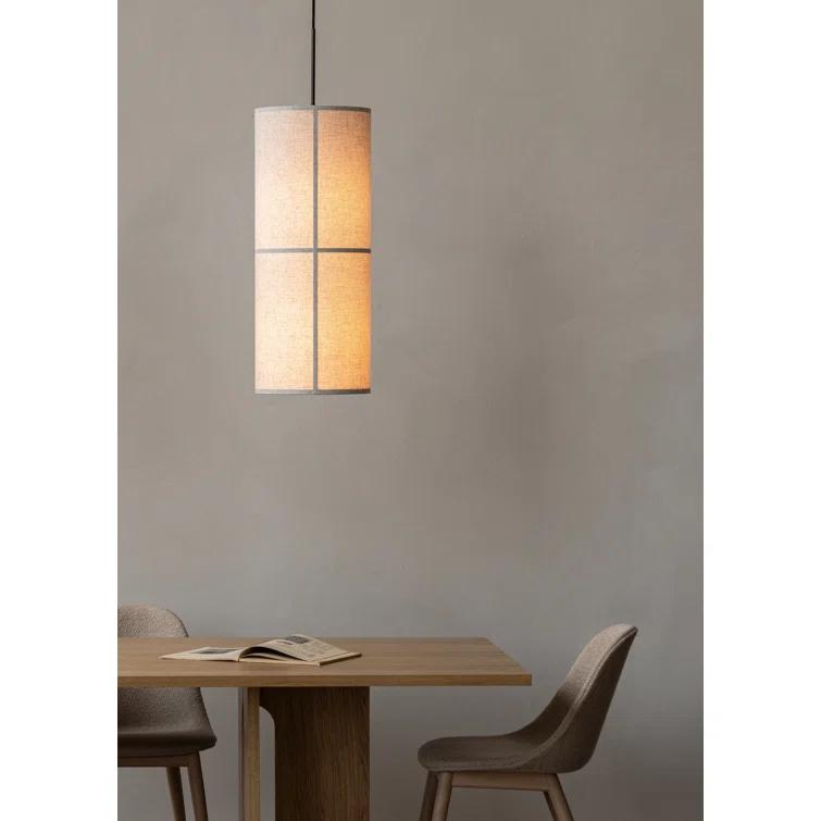 Bronzed Brass Drum Pendant Light with Raw Fabric Shade
