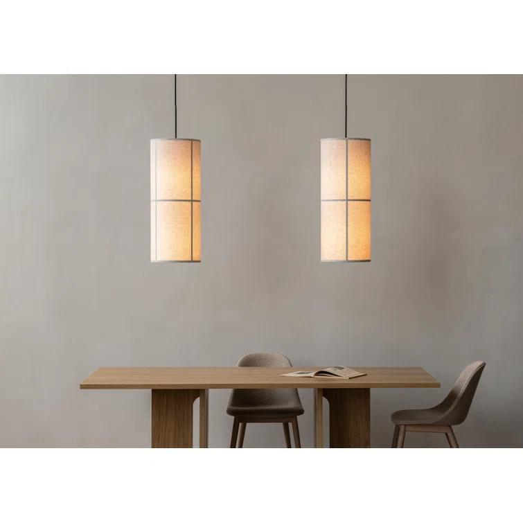 Bronzed Brass Drum Pendant Light with Raw Fabric Shade