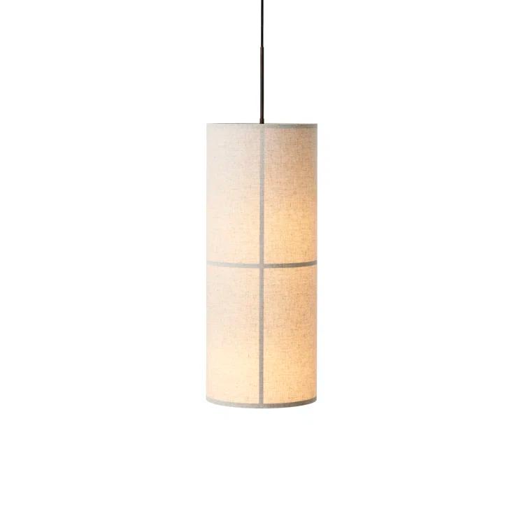 Bronzed Brass Drum Pendant Light with Raw Fabric Shade