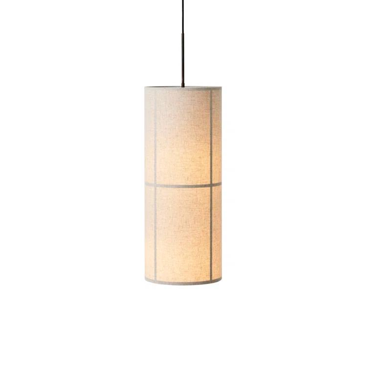 Bronzed Brass Drum Pendant Light with Raw Fabric Shade