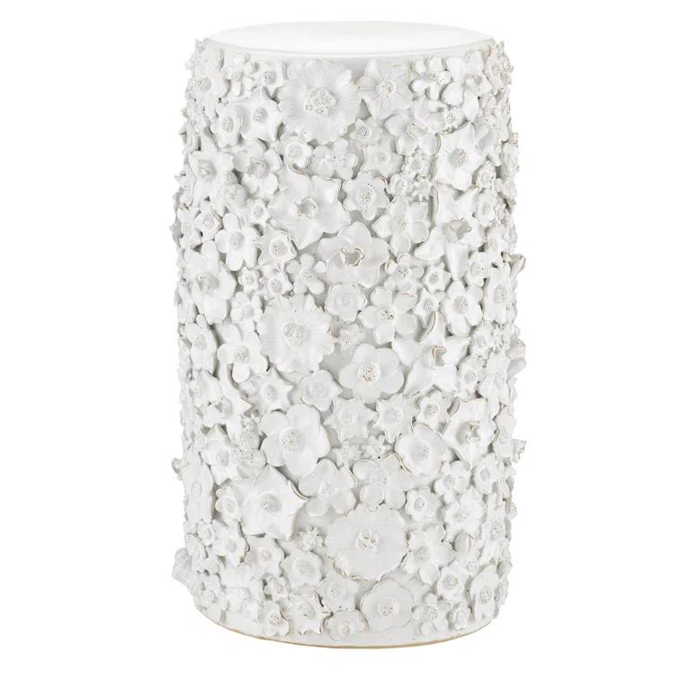 Jessamine White Ceramic Floral Round End Table