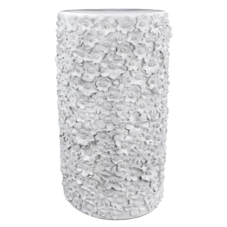Jessamine White Ceramic Floral Round End Table