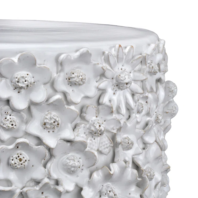 Jessamine White Ceramic Floral Round End Table