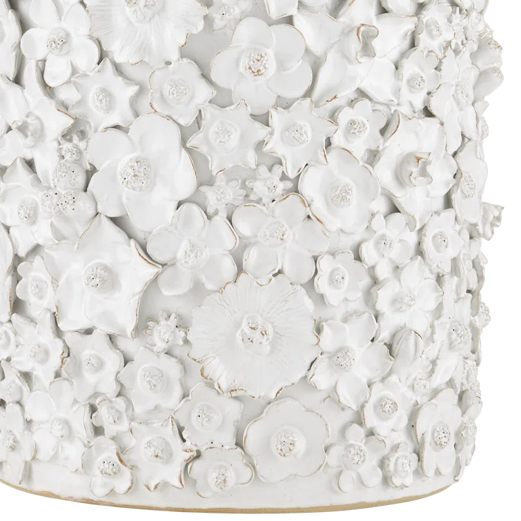 Jessamine White Ceramic Floral Round End Table