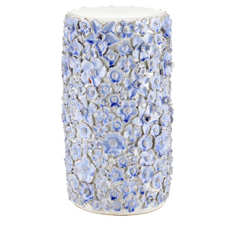 Jessamine White Ceramic Floral Round End Table