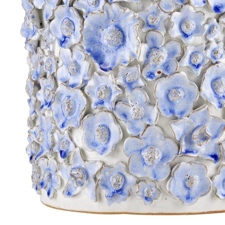 Jessamine White Ceramic Floral Round End Table