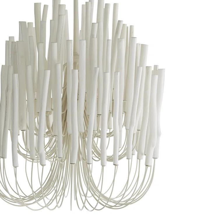 Whitewashed Wood 5-Light Chandelier with Curved Iron Arms