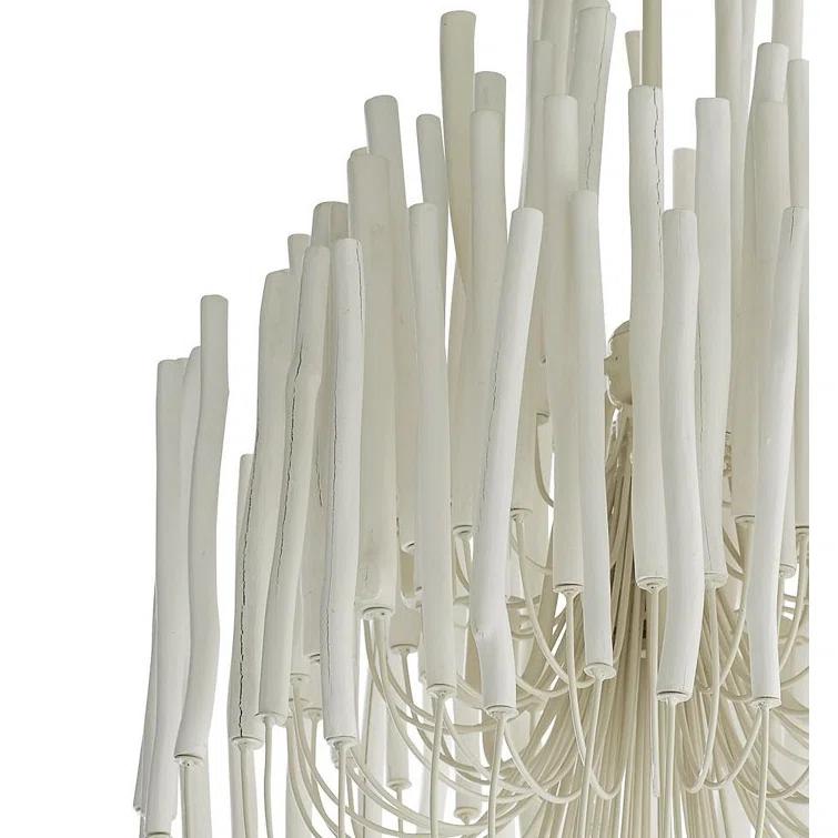 Whitewashed Wood 5-Light Chandelier with Curved Iron Arms