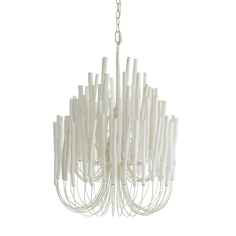 Whitewashed Wood 5-Light Chandelier with Curved Iron Arms