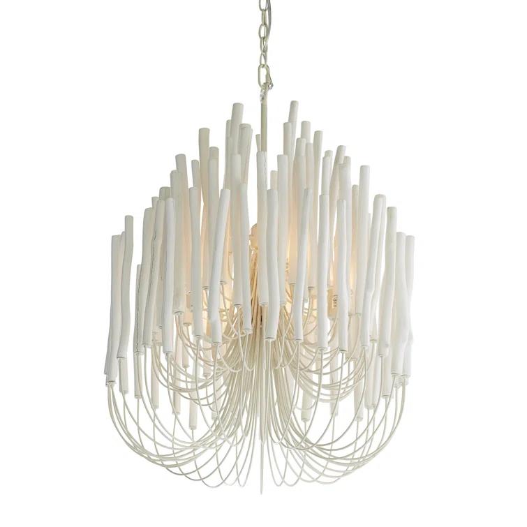 Whitewashed Wood 5-Light Chandelier with Curved Iron Arms
