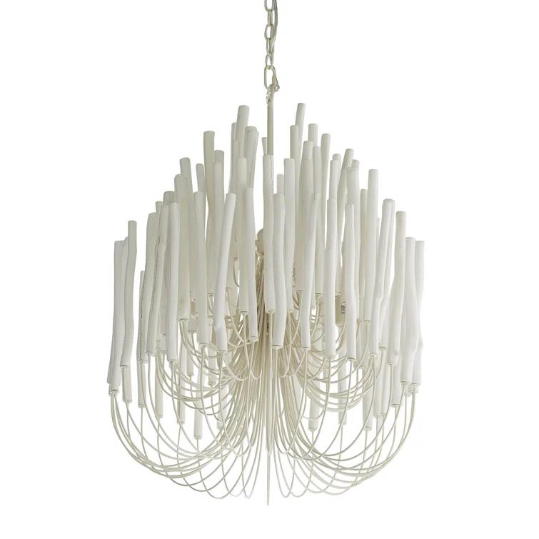 Whitewashed Wood 5-Light Chandelier with Curved Iron Arms