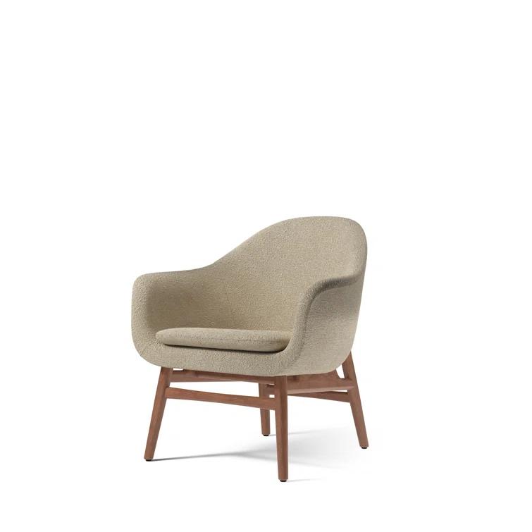 Walnut and Bouclé Upholstered Armchair with Flared Arms