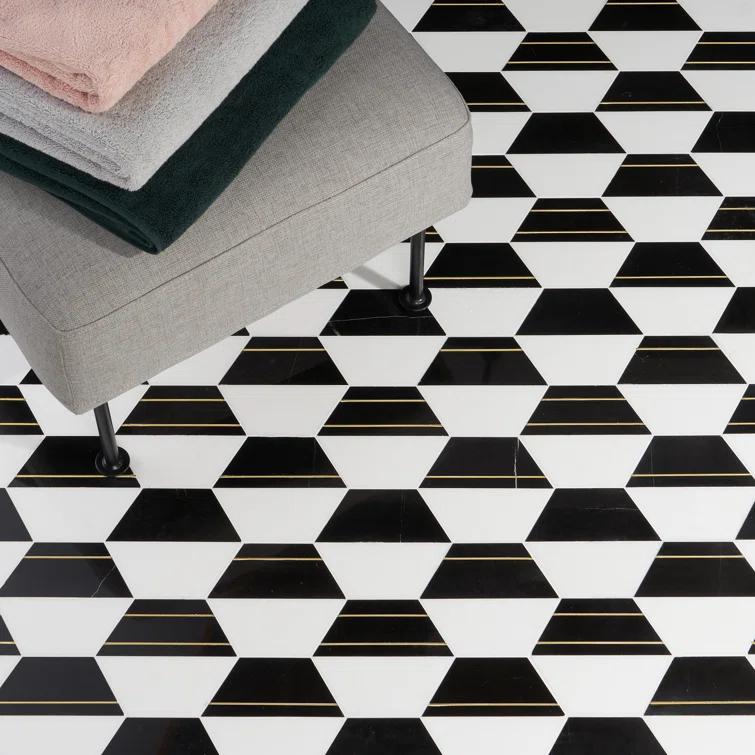 Meld 10.43" x 12.04" Marble and Brass Mosaic Hexagon Tile (0.87 Sq. Ft. / Sheet)