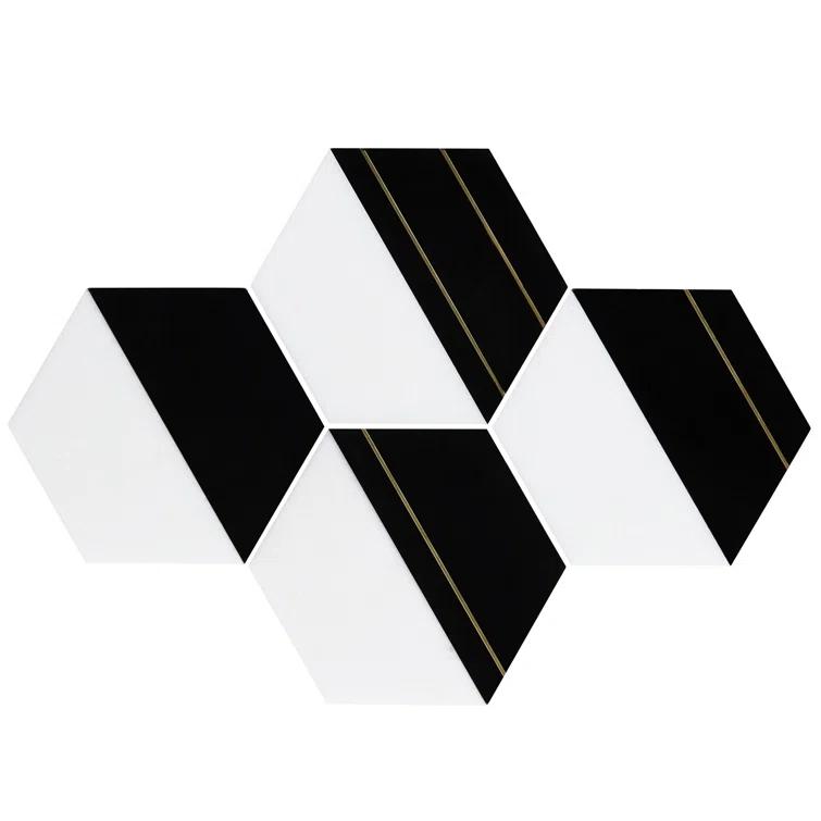Meld 10.43" x 12.04" Marble and Brass Mosaic Hexagon Tile (0.87 Sq. Ft. / Sheet)
