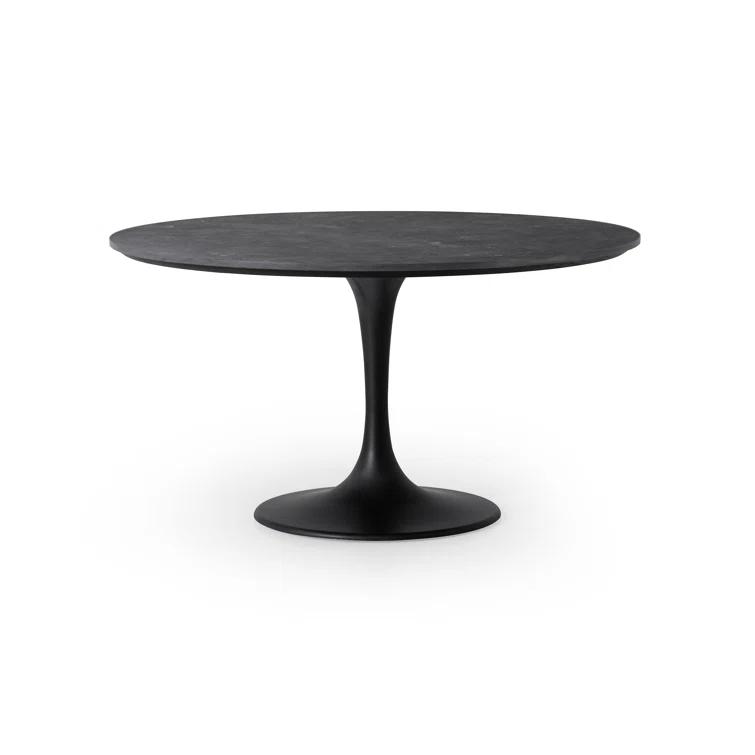 Powell 55" Black Marble and Iron Round Dining Table