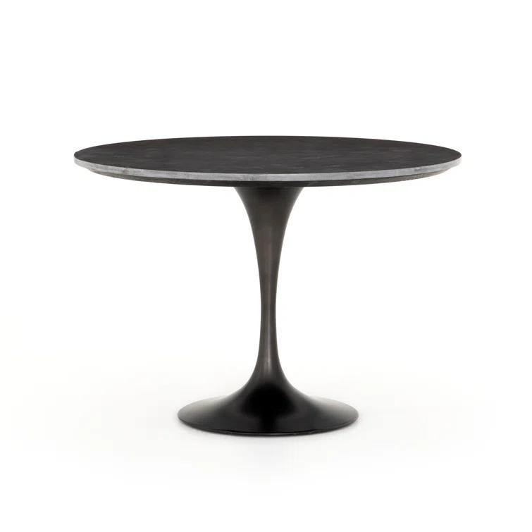 Round Black Iron and Marble Dining Table