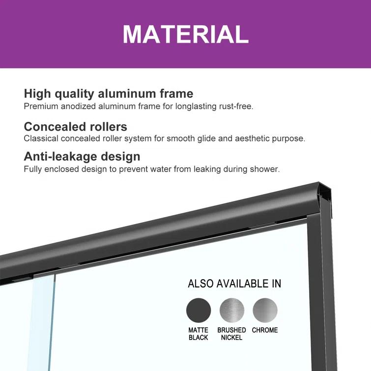 55" - 59" W x 72" H Double Sliding Semi-Frameless Shower Door