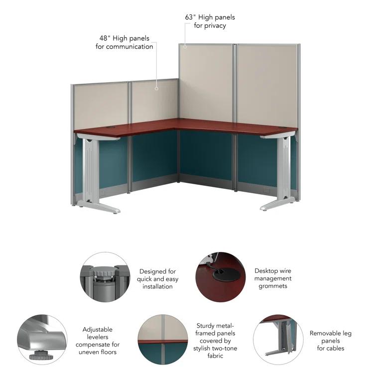 Bush Business Furniture Office In An Hour L-Shaped 1 Person Cubicle with Cable Management