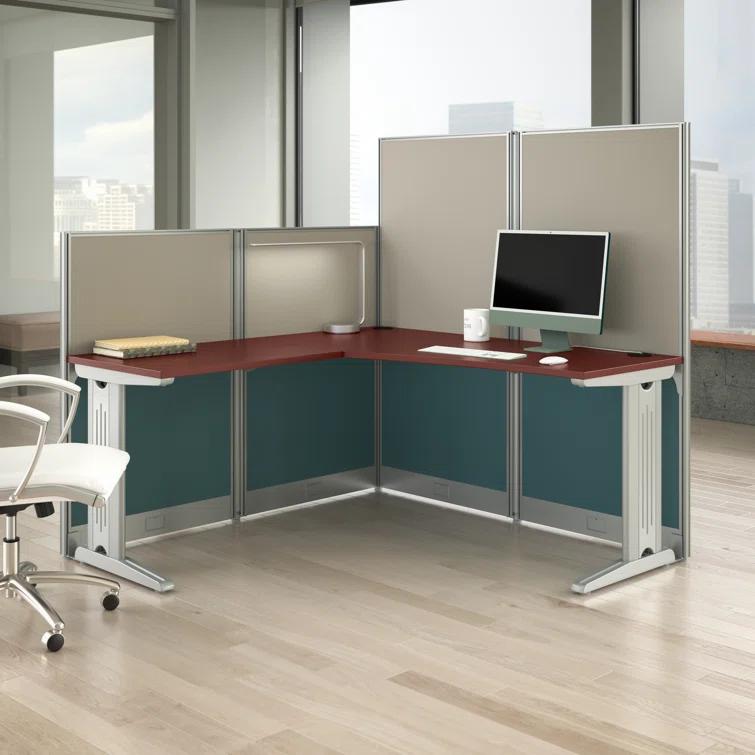 Bush Business Furniture Office In An Hour L-Shaped 1 Person Cubicle with Cable Management