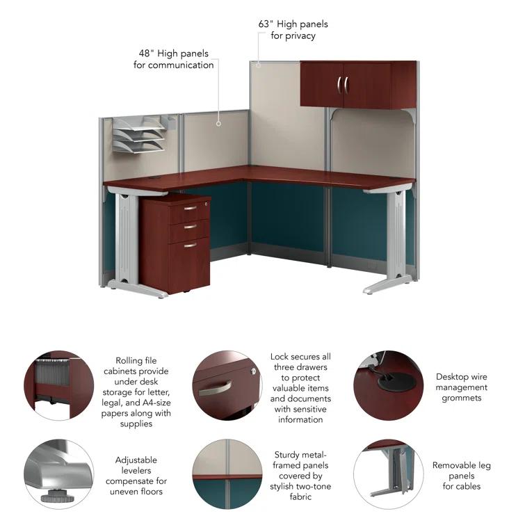 Bush Business Furniture Office In An Hour L-Shaped 1 Person Cubicle with Cable Management