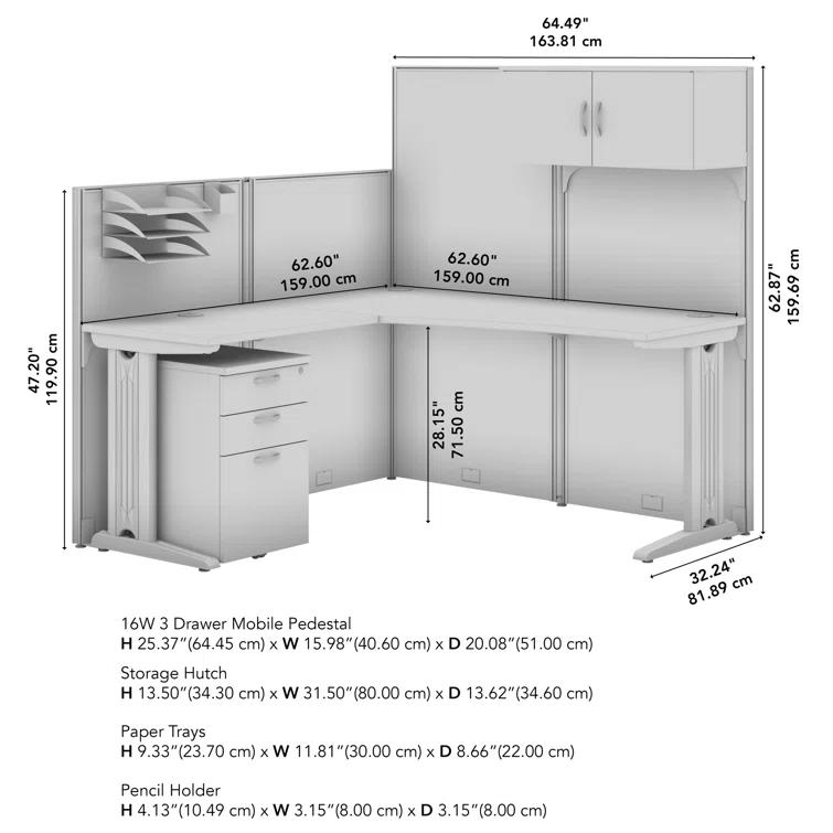 Bush Business Furniture Office in an Hour 65W L Shaped Cubicle Desk with Storage, Drawers, and Organizers