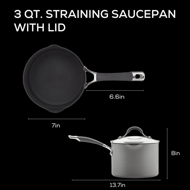 Circulon Circulon Radiance Hard-Anodized Nonstick Saucepan with Straining Lid, 3-Quart
