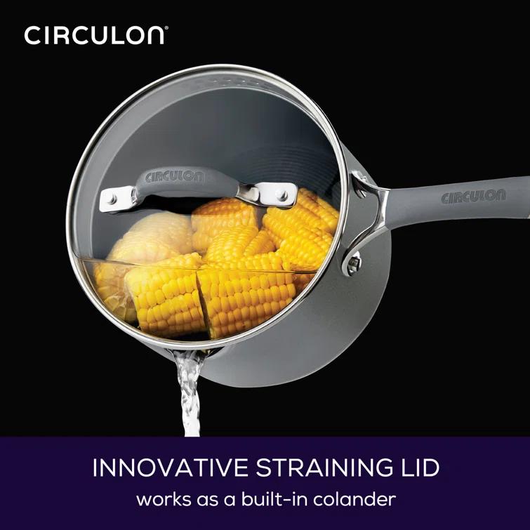 Circulon Circulon Radiance Hard-Anodized Nonstick Saucepan with Straining Lid, 3-Quart