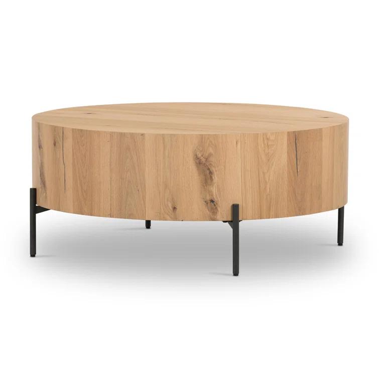 Light Oak and Gunmetal Round Coffee Table