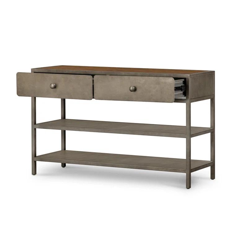 Industrial 50'' Brown and Zinc Console Table with Storage