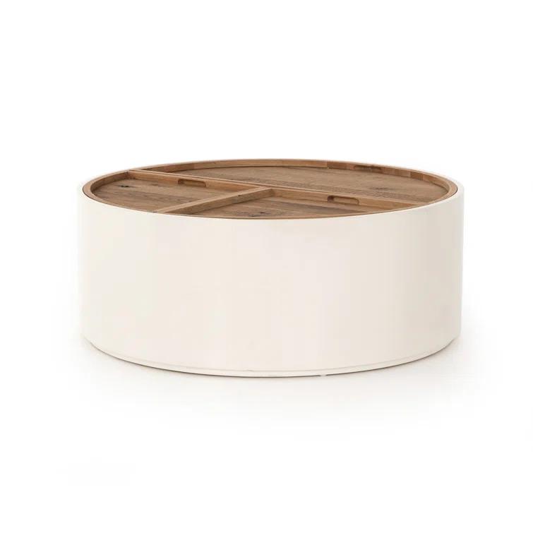 Dean White and Oak 42" Round Storage Coffee Table