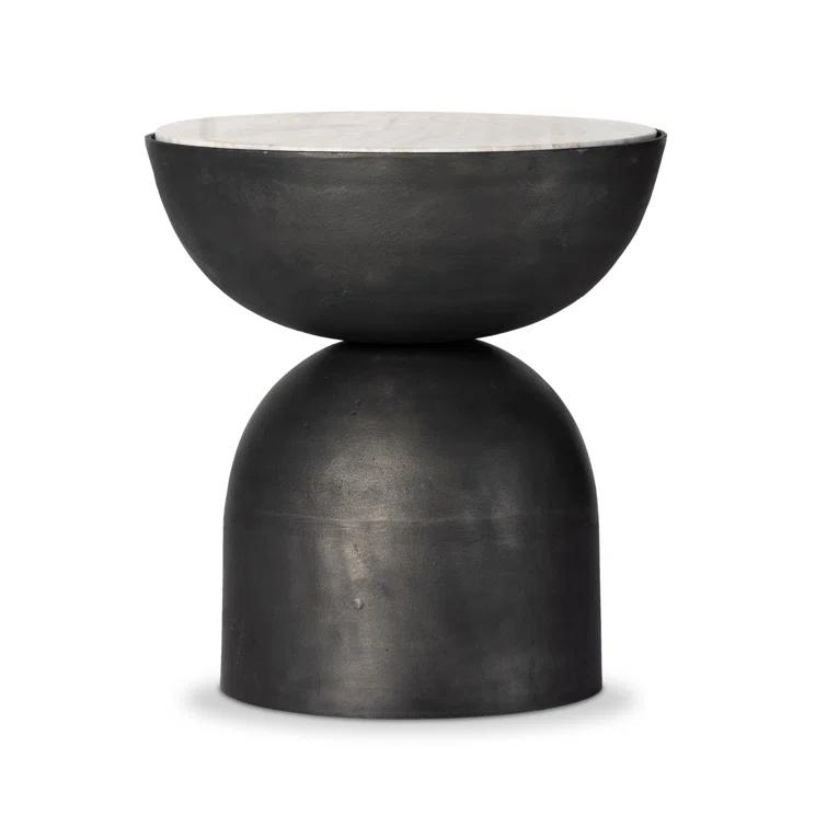 Dev Taupe Marble and Grey Metal End Table