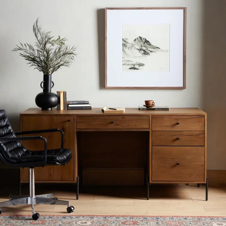 Amber Oak Resin Executive Desk with Drawer