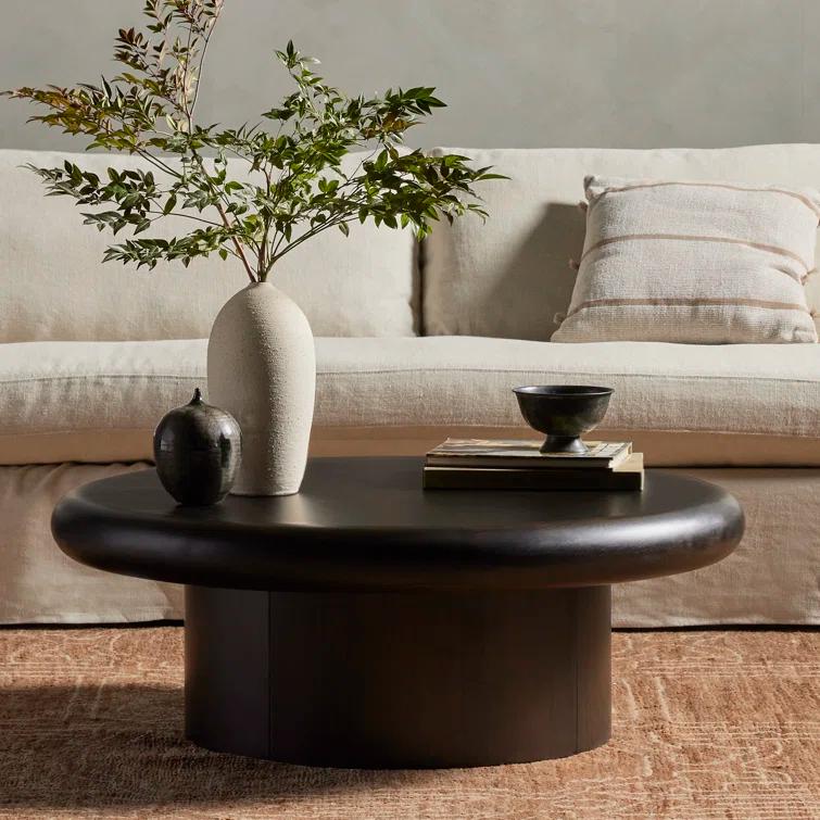 Charcoal Parawood Round Coffee Table with Storage