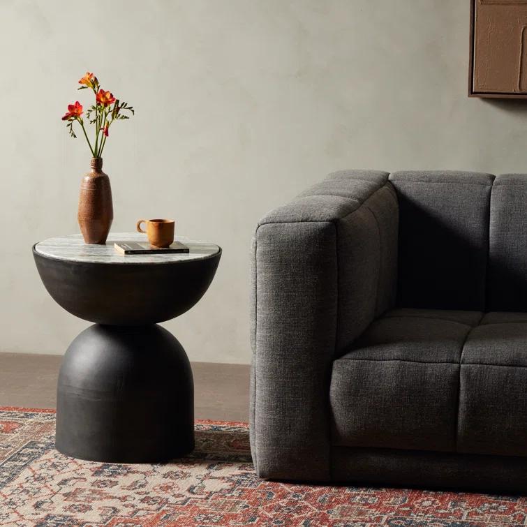 Dev Taupe Marble and Grey Metal End Table