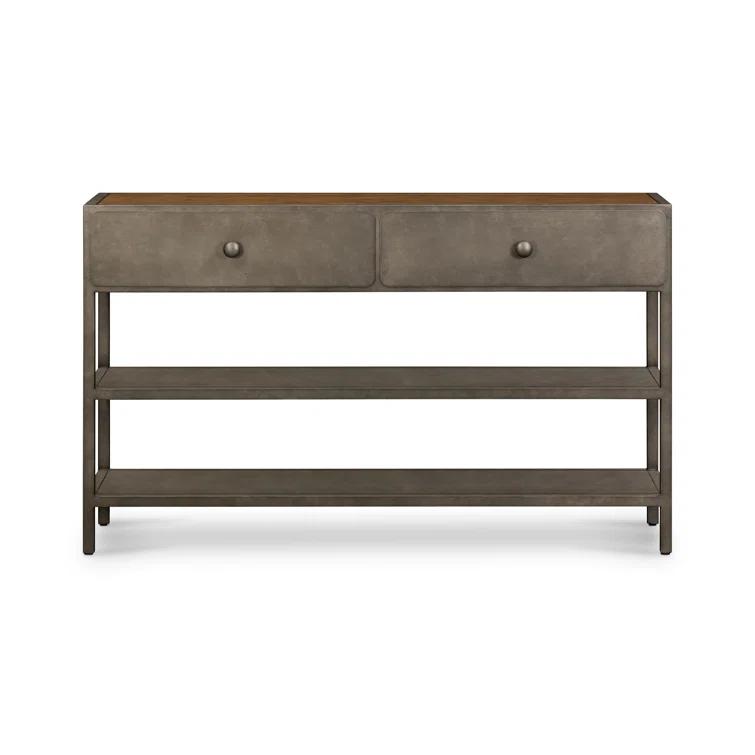 Industrial 50'' Brown and Zinc Console Table with Storage