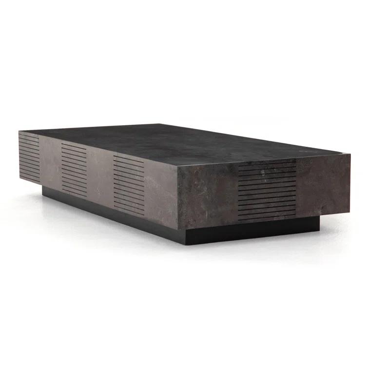 Masera 60'' Jet Black Oak Rectangular Coffee Table with Bluestone Top