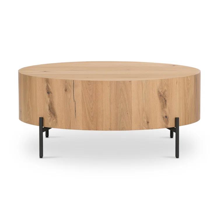 Light Oak and Gunmetal Round Coffee Table