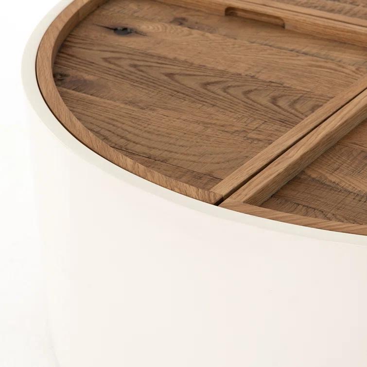 Dean White and Oak 42" Round Storage Coffee Table