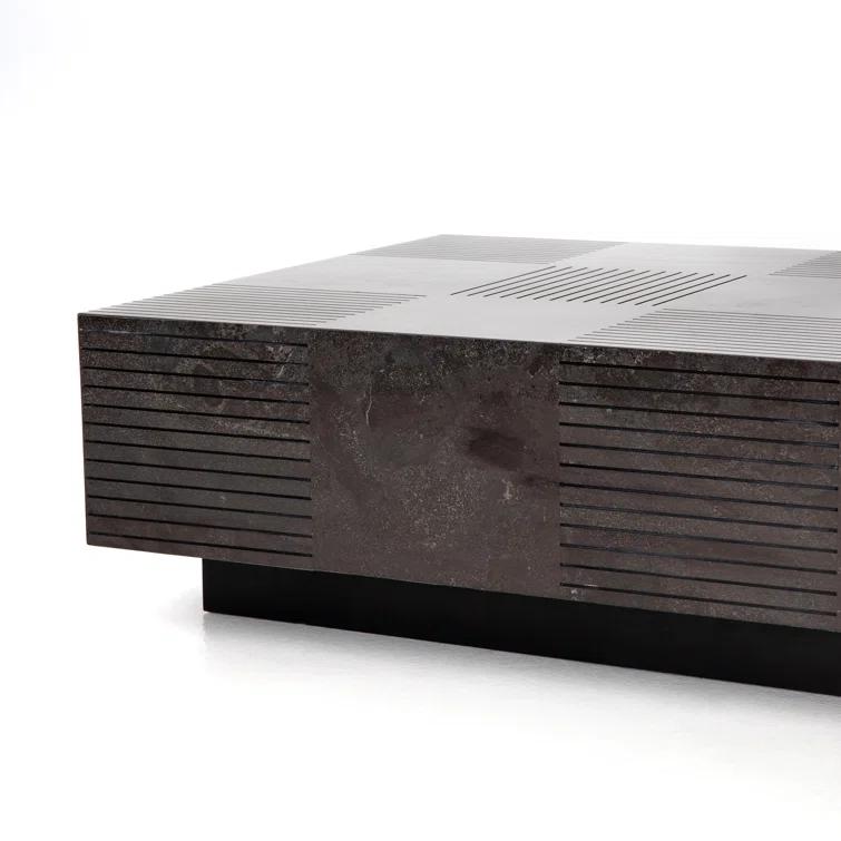 Masera 60'' Jet Black Oak Rectangular Coffee Table with Bluestone Top