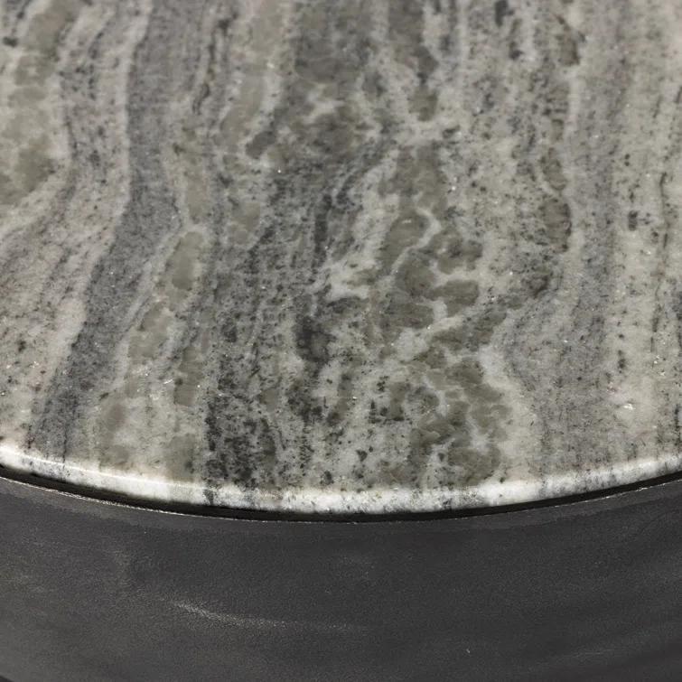 Dev Taupe Marble and Grey Metal End Table