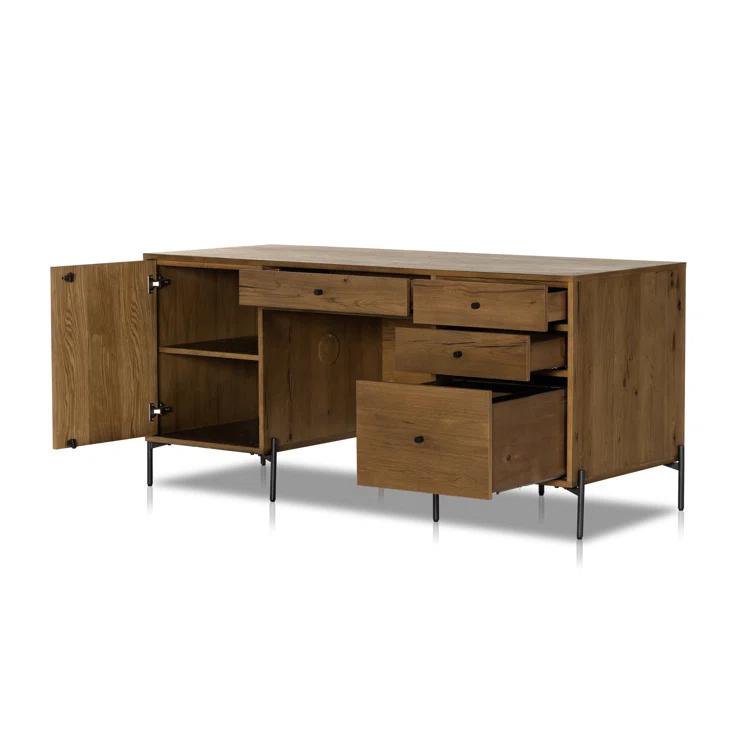 Amber Oak Resin Executive Desk with Drawer