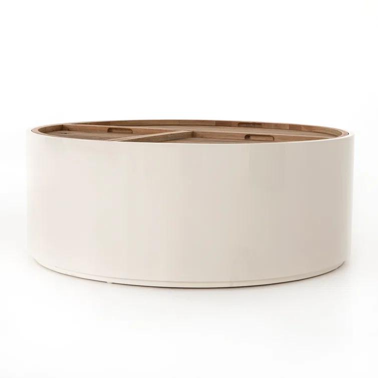 Dean White and Oak 42" Round Storage Coffee Table