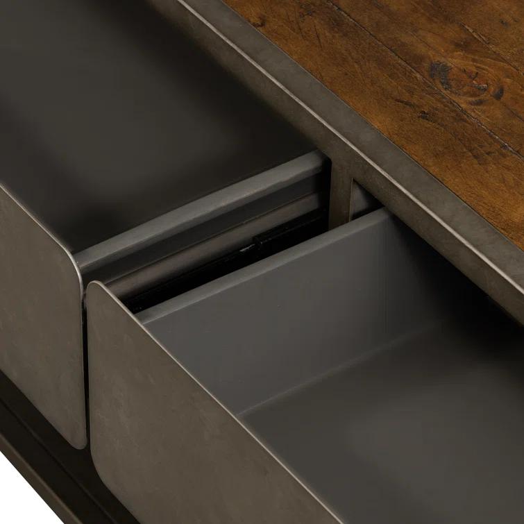 Industrial 50'' Brown and Zinc Console Table with Storage