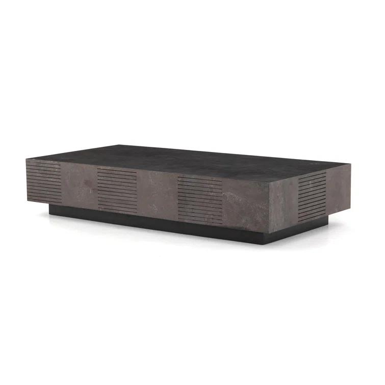 Masera 60'' Jet Black Oak Rectangular Coffee Table with Bluestone Top